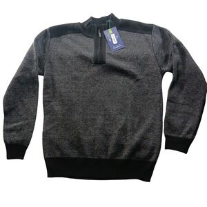 Studio Ferera Mens Black Gray Marled Quarter Zip Sweater SF1830 NWT Size L